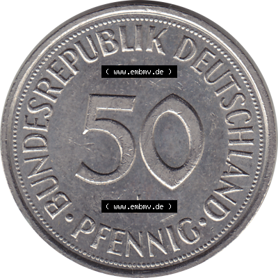 BRD Münze Deutschland Original Bild in PNG 1950-2001, Fünfzig 50 Pfennig 1991 J RS ausgeschnitten Farbe (1) - Das farbiges Digital Bild / Foto der 50 Pfennig Münze der... Sammlung