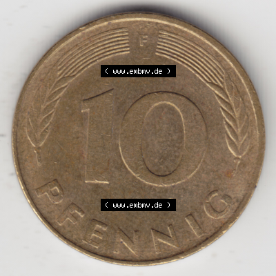 BRD Münze Deutschland Original Bild in PNG 1950-2001, Zehn 10 Pfennig 1989 F-01 Original Rückseite Farbe (1) Sammlung