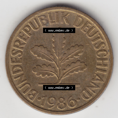 BRD Münze Deutschland Original Bild in PNG 1950-2001, Zehn 10 Pfennig 1986 D-07 Original Vorderseite Farbe (1) Sammlung