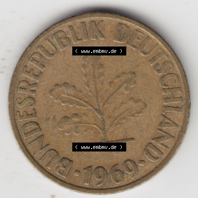 BRD Münze Deutschland Original Bild in PNG 1950-2001, Zehn 10 Pfennig 1969 F-01 Original Vorderseite Farbe (1) Sammlung