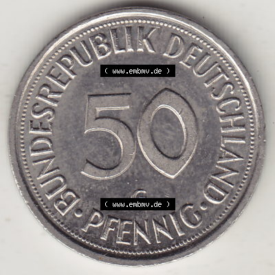 BRD Münze Deutschland Original Bild in PNG 1950-2001, Fünfzig 50 Pfennig 1992 G Original Rückseite Farbe (1) - Das farbiges Digital Bild / Foto der 50 Pfennig Münze... Sammlung