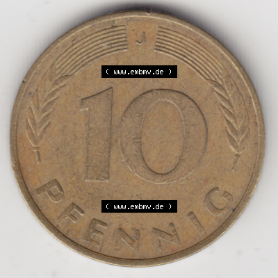 BRD Münze Deutschland Original Bild in PNG 1950-2001, Zehn 10 Pfennig 1980 J-01 Original Rückseite Farbe (1) Sammlung