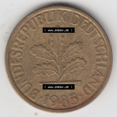 BRD Münze Deutschland Original Bild in PNG 1950-2001, Zehn 10 Pfennig 1985 D-01 Original Vorderseite Farbe (1) Sammlung