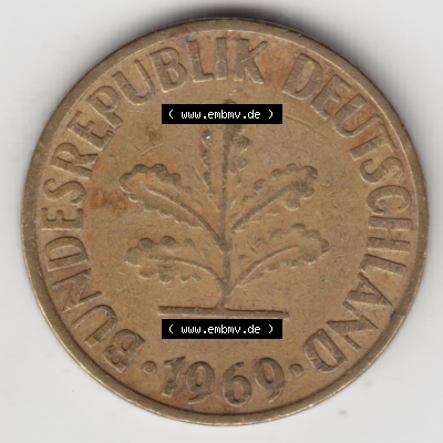 BRD Münze Deutschland Original Bild in PNG 1950-2001, Zehn 10 Pfennig 1969 F-08 Original Vorderseite Farbe (1) Sammlung