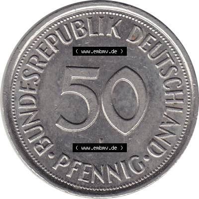 BRD Münze Deutschland Original Bild in PNG 1950-2001, Fünfzig 50 Pfennig 1992 J RS ausgeschnitten Farbe (1) - Das farbiges Digital Bild / Foto der 50 Pfennig Münze der... Sammlung