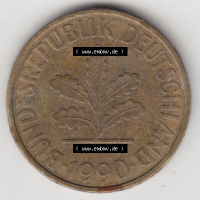 BRD Münze Deutschland Original Bild in PNG 1950-2001, Zehn 10 Pfennig 1990 J-02 Original Vorderseite Farbe (1) Sammlung