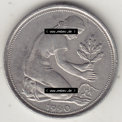 BRD Münze Deutschland Original Bild in PNG 1950-2001, Fünfzig 50 Pfennig 1990 J Original Vorderseite Farbe (1) - Das farbiges... Sammlung