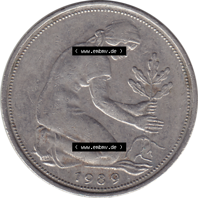 BRD Münze Deutschland Original Bild in PNG 1950-2001, Fünfzig 50 Pfennig 1989 D-1 VS ausgeschnitten Farbe (1) - Das farbiges... Sammlung