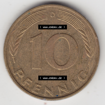 BRD Münze Deutschland Original Bild in PNG 1950-2001, Zehn 10 Pfennig 1992 D-01 Original Rückseite Farbe (1) Sammlung
