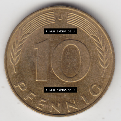 BRD Münze Deutschland Original Bild in PNG 1950-2001, Zehn 10 Pfennig 1991 J-01 Original Rückseite Farbe (1) Sammlung
