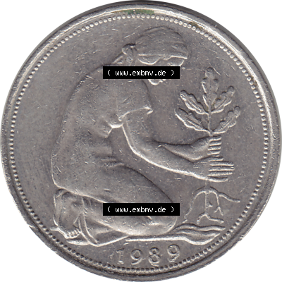 BRD Münze Deutschland Original Bild in PNG 1950-2001, Fünfzig 50 Pfennig 1989 F-1 VS ausgeschnitten Farbe (1) - Das farbiges... Sammlung
