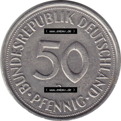 BRD Münze Deutschland Original Bild in PNG 1950-2001, Fünfzig 50 Pfennig 1993 D RS ausgeschnitten Farbe (1) - Das farbiges Digital... Sammlung
