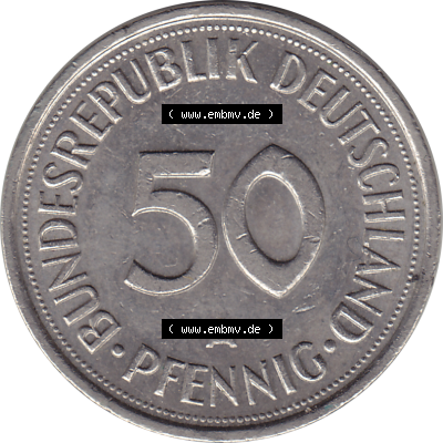 BRD Münze Deutschland Original Bild in PNG 1990-2001, Fünfzig 50 Pfennig 1991 A RS ausgeschnitten Farbe (1) - Das farbiges Digital... Sammlung