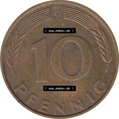 BRD Münze Deutschland Original Bild in PNG 1950-2001, Zehn 10 Pfennig 1993 G-01 RS ausgeschnitten Farbe (1) Sammlung