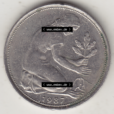 BRD Münze Deutschland Original Bild in PNG 1950-2001, Fünfzig 50 Pfennig 1987 F Original Vorderseite Farbe (1) - Das farbiges... Sammlung