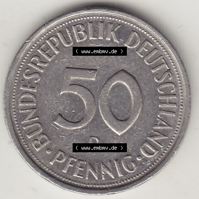 BRD Münze Deutschland Original Bild in PNG 1950-2001, Fünfzig 50 Pfennig 1990 D-1 Original Rückseite Farbe (1) - Das farbiges... Sammlung
