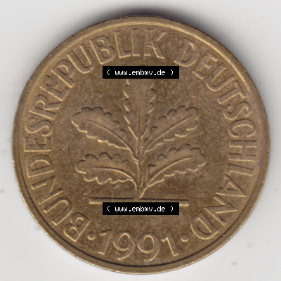 BRD Münze Deutschland Original Bild in PNG 1950-2001, Zehn 10 Pfennig 1991 J-01 Original Vorderseite Farbe (1) Sammlung