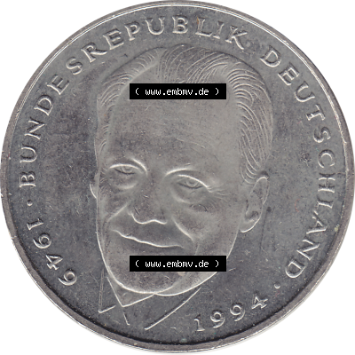 BRD Münze Deutschland Original Bild in PNG 1994-2001, 2 DM, Deutsche Mark Willy Brandt 1996 F (6) - Das farbiges Digital Bild... Sammlung