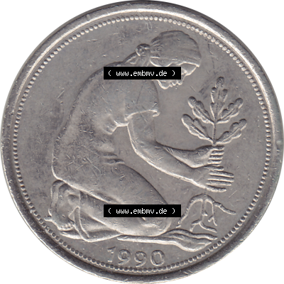BRD Münze Deutschland Original Bild in PNG 1950-2001, Fünfzig 50 Pfennig 1990 J VS ausgeschnitten Farbe (1) - Das farbiges Digital... Sammlung