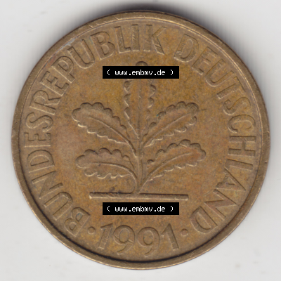 BRD Münze Deutschland Original Bild in PNG 1950-2001, Zehn 10 Pfennig 1991 F-05 Original Vorderseite Farbe (1) Sammlung