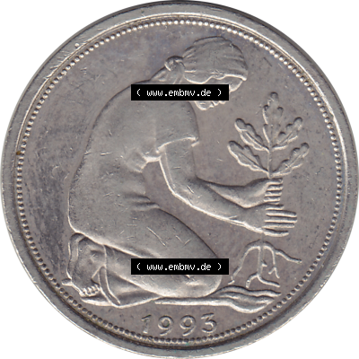 BRD Münze Deutschland Original Bild in PNG 1950-2001, Fünfzig 50 Pfennig 1993 G VS ausgeschnitten Farbe (1) - Das farbiges Digital... Sammlung