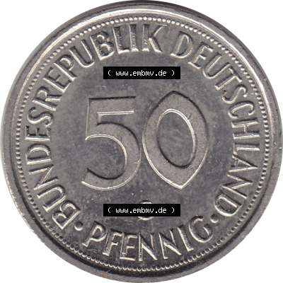 BRD Münze Deutschland Original Bild in PNG 1950-2001, Fünfzig 50 Pfennig 1992 G RS ausgeschnitten Farbe (1) - Das farbiges Digital... Sammlung