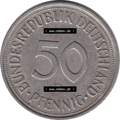 BRD Münze Deutschland Original Bild in PNG 1950-2001, Fünfzig 50 Pfennig 1989 D-1 RS ausgeschnitten Farbe (1) - Das farbiges... Sammlung