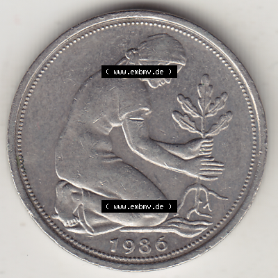 BRD Münze Deutschland Original Bild in PNG 1950-2001, Fünfzig 50 Pfennig 1986 G Original Vorderseite Farbe (1) - Das farbiges... Sammlung