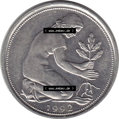 BRD Münze Deutschland Original Bild in PNG 1950-2001, Fünfzig 50 Pfennig 1992 D VS ausgeschnitten Farbe (1) - Das farbiges Digital... Sammlung