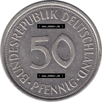 BRD Münze Deutschland Original Bild in PNG 1950-2001, Fünfzig 50 Pfennig 1993 J RS ausgeschnitten Farbe (1) - Das farbiges Digital... Sammlung