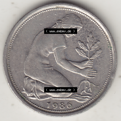 BRD Münze Deutschland Original Bild in PNG 1950-2001, Fünfzig 50 Pfennig 1986 F Original Vorderseite Farbe (1) - Das farbiges... Sammlung