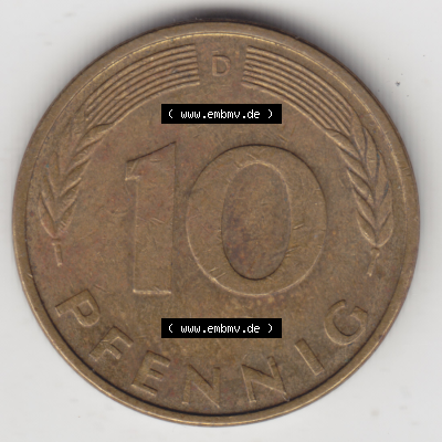 BRD Münze Deutschland Original Bild in PNG 1950-2001, Zehn 10 Pfennig 1987 D-01 Original Rückseite Farbe (1) Sammlung