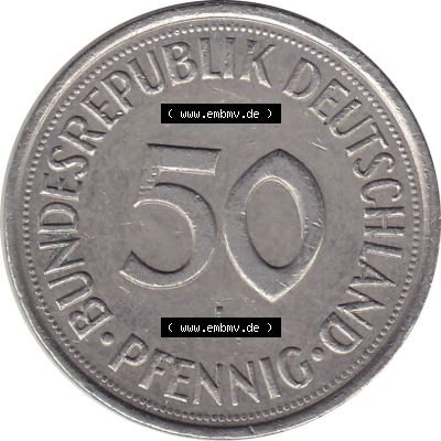 BRD Münze Deutschland Original Bild in PNG 1950-2001, Fünfzig 50 Pfennig 1990 J RS ausgeschnitten Farbe (1) - Das farbiges Digital... Sammlung