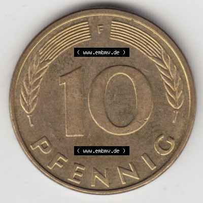 BRD Münze Deutschland Original Bild in PNG 1950-2001, Zehn 10 Pfennig 1995 F-02 Original Rückseite Farbe (1) Sammlung