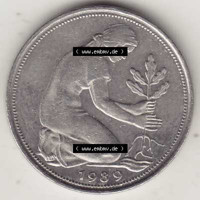 BRD Münze Deutschland Original Bild in PNG 1950-2001, Fünfzig 50 Pfennig 1989 G Original Vorderseite Farbe (1) - Das farbiges... Sammlung