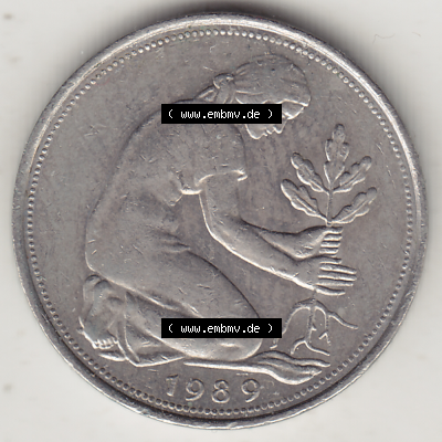BRD Münze Deutschland Original Bild in PNG 1950-2001, Fünfzig 50 Pfennig 1989 J-1 Original Vorderseite Farbe (1) - Das farbiges... Sammlung