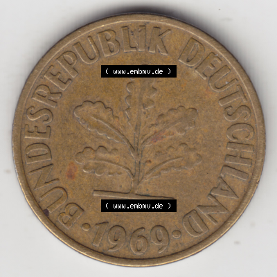 BRD Münze Deutschland Original Bild in PNG 1950-2001, Zehn 10 Pfennig 1969 D-01 Original Vorderseite Farbe (1) Sammlung