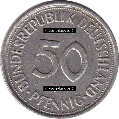 BRD Münze Deutschland Original Bild in PNG 1950-2001, Fünfzig 50 Pfennig 1988 F-1 RS ausgeschnitten Farbe (1) - Das farbiges... Sammlung
