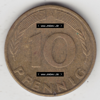 BRD Münze Deutschland Original Bild in PNG 1990-2001, Zehn 10 Pfennig 1991 A-03 Original Rückseite Farbe (1) Sammlung