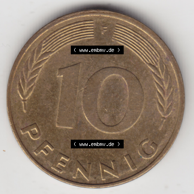 BRD Münze Deutschland Original Bild in PNG 1950-2001, Zehn 10 Pfennig 1991 F-01 Original Rückseite Farbe (1) Sammlung