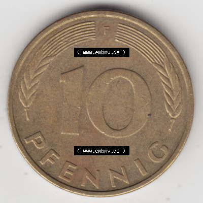 BRD Münze Deutschland Original Bild in PNG 1950-2001, Zehn 10 Pfennig 1993 F-01 Original Rückseite Farbe (1) Sammlung