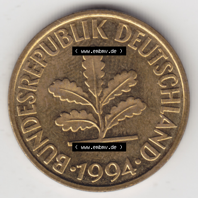 BRD Münze Deutschland Original Bild in PNG 1950-2001, Zehn 10 Pfennig 1994 F-01 Original Vorderseite Farbe (1) Sammlung