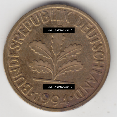 BRD Münze Deutschland Original Bild in PNG 1950-2001, Zehn 10 Pfennig 1994 D-03 Original Vorderseite Farbe (1) Sammlung
