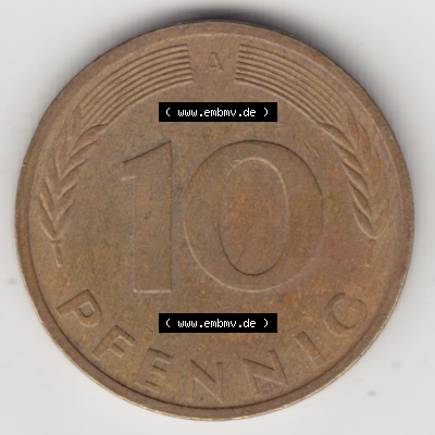 BRD Münze Deutschland Original Bild in PNG 1990-2001, Zehn 10 Pfennig 1991 A-04 Original Rückseite Farbe (1) Sammlung