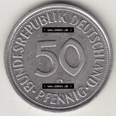 BRD Münze Deutschland Original Bild in PNG 1950-2001, Fünfzig 50 Pfennig 1995 D Original Rückseite Farbe (1) - Das farbiges... Sammlung
