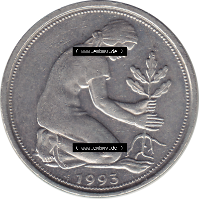 BRD Münze Deutschland Original Bild in PNG 1990-2001, Fünfzig 50 Pfennig 1993 A VS ausgeschnitten Farbe (1) - Das farbiges Digital... Sammlung