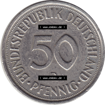 BRD Münze Deutschland Original Bild in PNG 1950-2001, Fünfzig 50 Pfennig 1988 D-1 RS ausgeschnitten Farbe (1) - Das farbiges... Sammlung