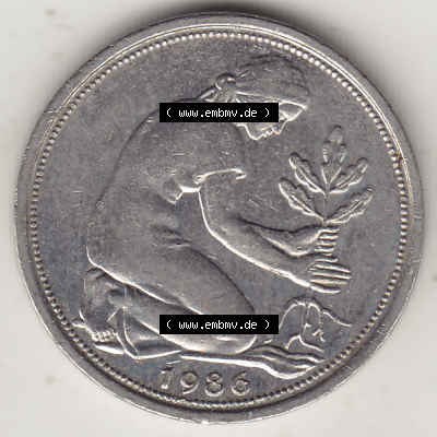 BRD Münze Deutschland Original Bild in PNG 1950-2001, Fünfzig 50 Pfennig 1986 D Original Vorderseite Farbe (1) - Das farbiges... Sammlung