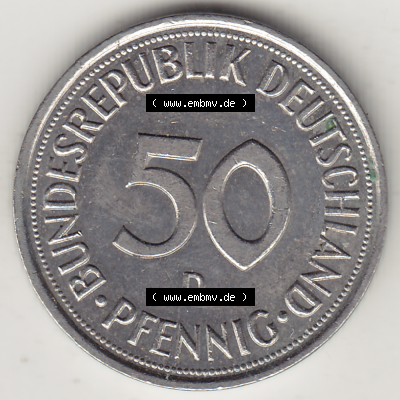 BRD Münze Deutschland Original Bild in PNG 1950-2001, Fünfzig 50 Pfennig 1992 D Original Rückseite Farbe (1) - Das farbiges... Sammlung