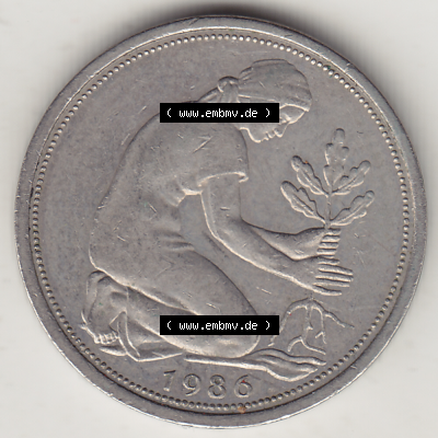 BRD Münze Deutschland Original Bild in PNG 1950-2001, Fünfzig 50 Pfennig 1986 J Original Vorderseite Farbe (1) - Das farbiges... Sammlung